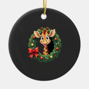 Ornamento De Cerâmica Camiseta Natalícia Festiva de Girafa Engraçada