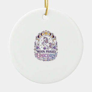 Ornamento De Cerâmica Camiseta Unicórnio Fases da Lua Unicórnio Fundo Br