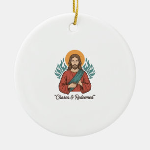 Ornamento De Cerâmica Camiseta Vintage Cristã Jesus Escolhido e Resgatad