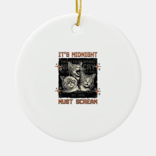 Ornamento De Cerâmica Camiseta Vintage de Gatos Gritando à Meia-Noite En
