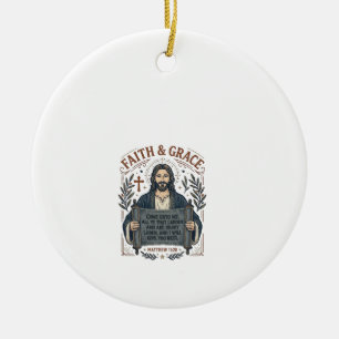Ornamento De Cerâmica Camiseta Vintage de Jesus Cruz de Bordado Gráfico 
