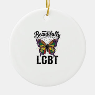 Ornamento De Cerâmica Camiseta Vintage Orgulho Borboleta LGBT Lindamente