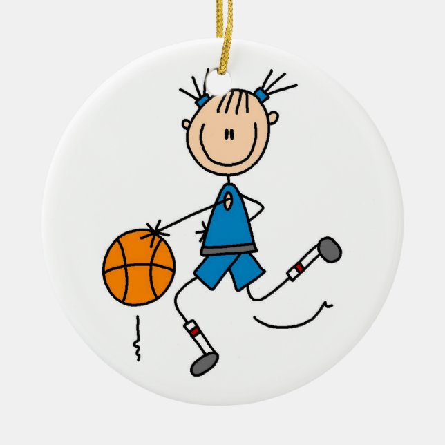 Ornamento De Cerâmica Camisetas de jogadores de basquete de Stick Figure (Frente)