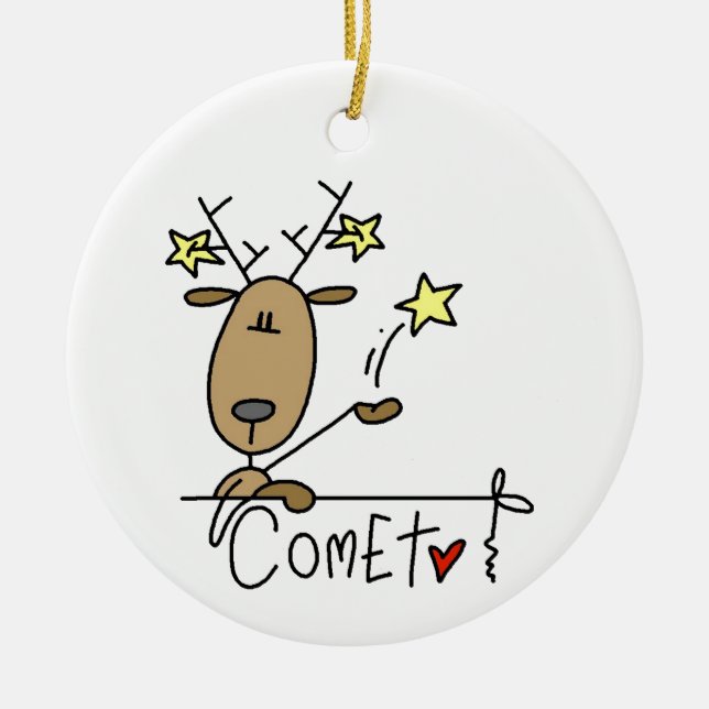Ornamento De Cerâmica Camisetas e presentes de Natal Comet Reindeer (Frente)