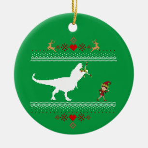 Ornamento De Cerâmica Camisola Feia de Dinossauro Elf T-rex Engraçado