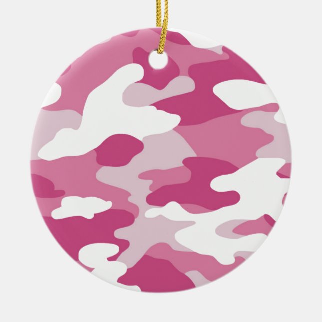 Ornamento De Cerâmica Camo cor-de-rosa (Frente)