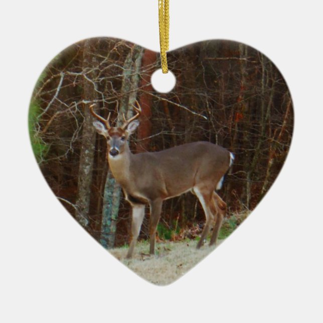 Ornamento De Cerâmica Camo Verde, Camouflage Deer personalizado (Frente)