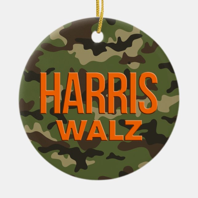 Ornamento De Cerâmica Camouflage Harris Walz 2024 (Frente)