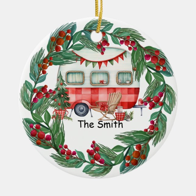 Ornamento De Cerâmica Campanha a carrinha de Natal para o Camper (Frente)