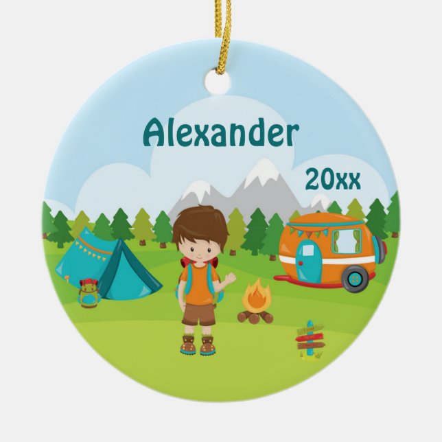 Ornamento De Cerâmica Campanha de bombeiros para garotos de acampamento  (Frente)