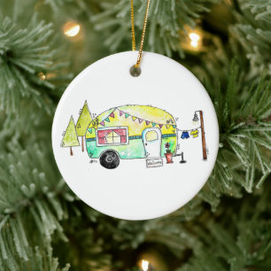 Ornamento De Cerâmica Campanha Feliz Retro Gira e Branca