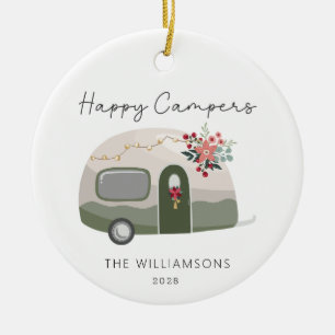 Ornamento De Cerâmica Camper Retro Green Christmas