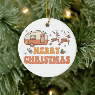 Ornamento De Cerâmica Camping Merry Christmas Reindee Typografia