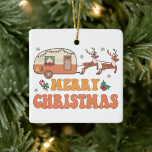 Ornamento De Cerâmica Camping Merry Christmas Reindee Typografia