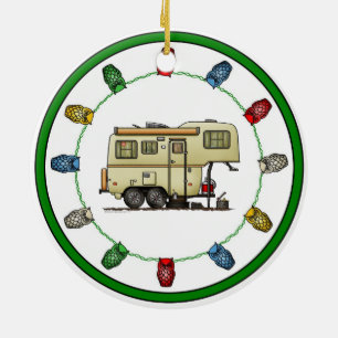 Ornamento De Cerâmica Campista feliz de Quinto Rodo RV Camper