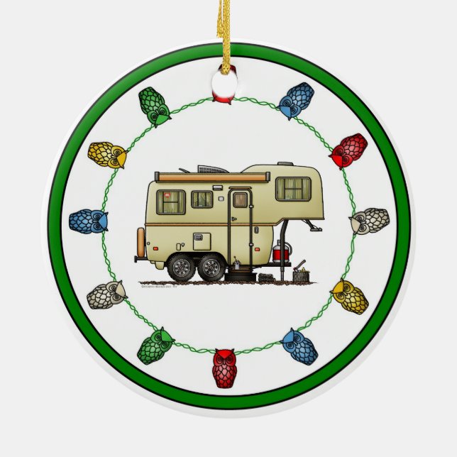 Ornamento De Cerâmica Campista feliz de Quinto Rodo RV Camper (Traseira)