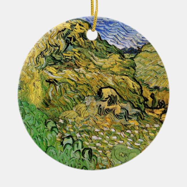 Ornamento De Cerâmica Campo com pilhas de trigo por Vincent van Gogh (Frente)