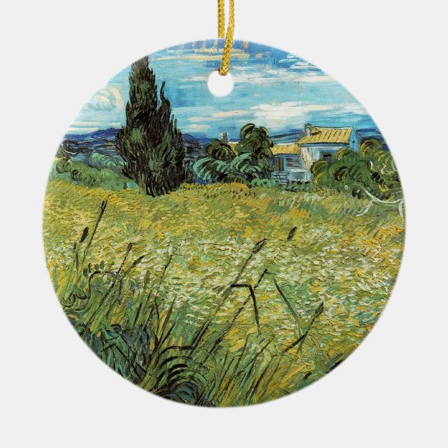 Ornamento De Cerâmica Campo de trigo verde Vincent van Gogh (Frente)