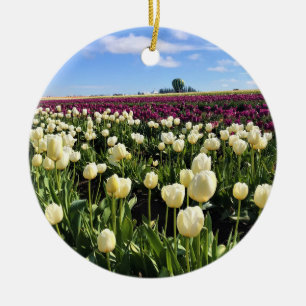 Ornamento De Cerâmica Campo de Tulipas Branco e Roxo com Balão de Ar Que