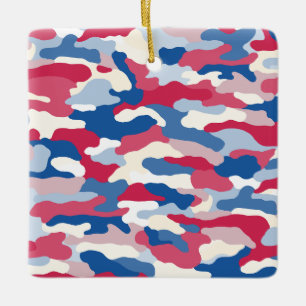 Ornamento De Cerâmica Camuflagem Branca Vermelha e Azul Personalizada