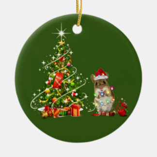 Ornamento De Cerâmica Camundongos com luzes de chapéu Natal