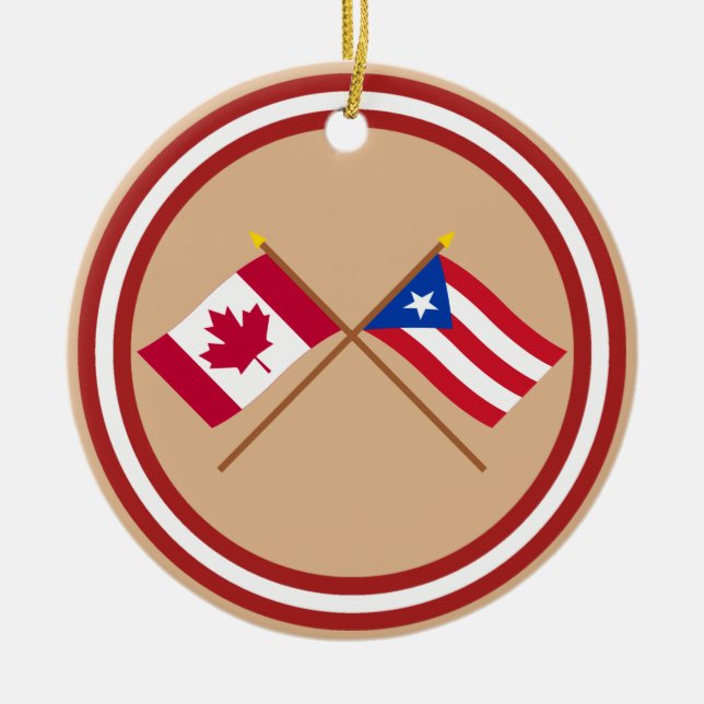 Ornamento De Cerâmica Canadá e bandeiras cruzadas Puerto Rico (Frente)