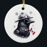 Ornamento De Cerâmica Canadense Winter Raven<br><div class="desc">AI gerou arte de uma cortina de Natal com um tema canadense</div>