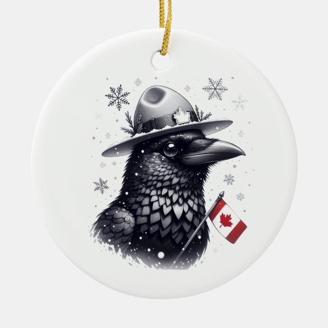 Ornamento De Cerâmica Canadense Winter Raven (Frente)