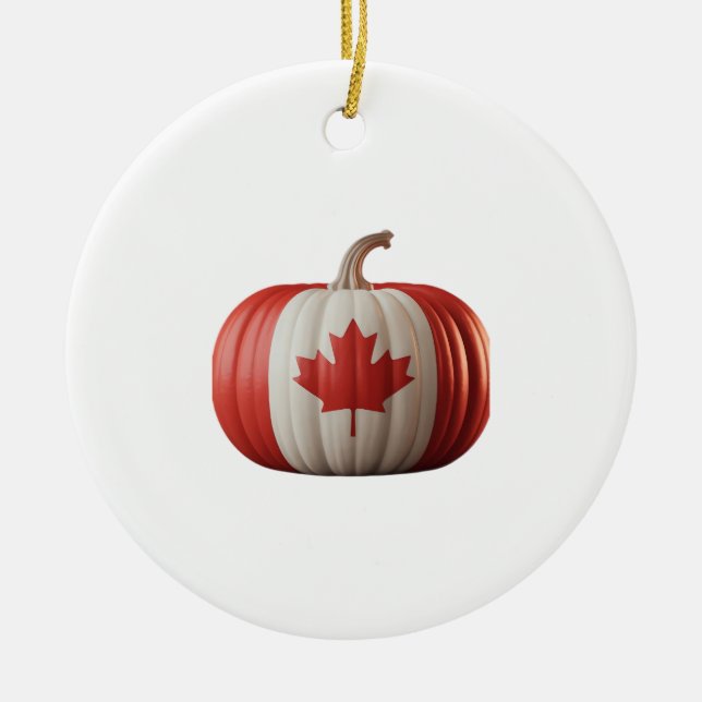 Ornamento De Cerâmica Canadian Flag Pumpkin Maple Leaf Thanksgiving Over (Frente)