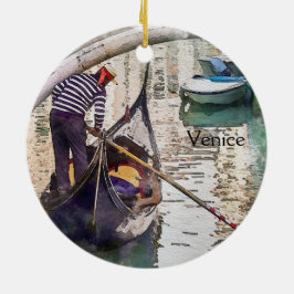 Ornamento De Cerâmica Canal Venetiano Gondola Venice Itália
