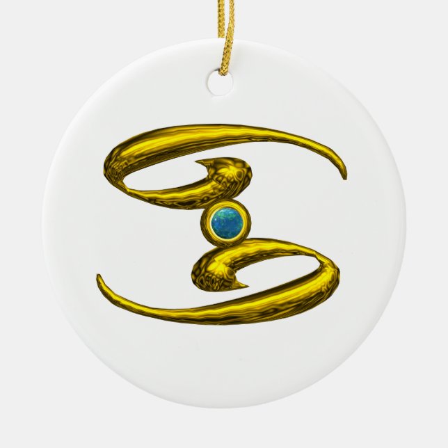 Ornamento De Cerâmica CANCER ZODIAC ANIVERSÁRIO JEWEL Azul Opale Dourado (Frente)