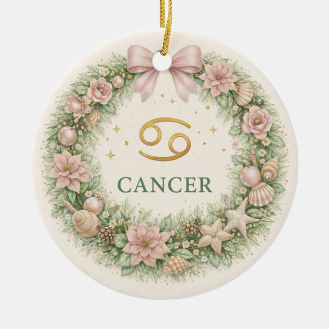 Ornamento De Cerâmica Cancer Zodiac Christmas Ornament – Winter Floral W (Frente)