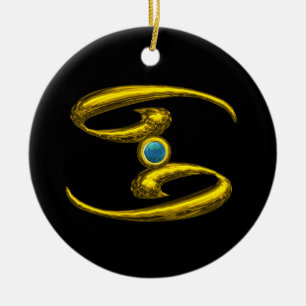 Ornamento De Cerâmica CÂNCER ZODÍACO ANIVERSÁRIO JOIA Opala Azul Dourada