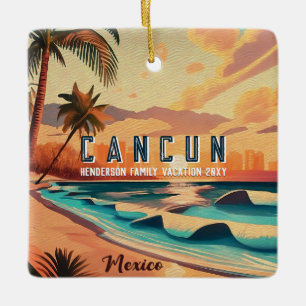 Ornamento De Cerâmica Cancún México Palm Tree Sunset Viagem Souvenir