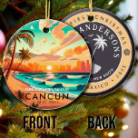 Ornamento De Cerâmica Cancún México Palm Tree Viagens vintage Souvenir<br><div class="desc">Cancun Mexico Vintage, 60s Souvenirs. Cancún Beach Mexico - Retro Tropical Palm Tree 60s Souvenirs Vintage design faz um excelente de Natal ou presente de aniversário para fãs da praia de Cancún. A design de vibração do verão é um presente perfeito para amantes de viagem e fãs de destino tropicais....</div>