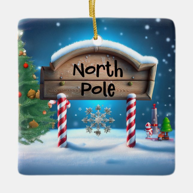 Ornamento De Cerâmica Candy And Wooden Christmas Sign (Frente)