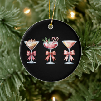 Ornamento De Cerâmica Candy Cane Bow Festa Espresso Martini de Natal