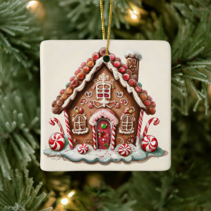 Ornamento De Cerâmica Candy Cane e Gumdrop Delight Gingercake House