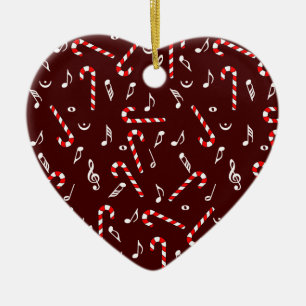 Ornamento De Cerâmica Candy Cane Music Notes