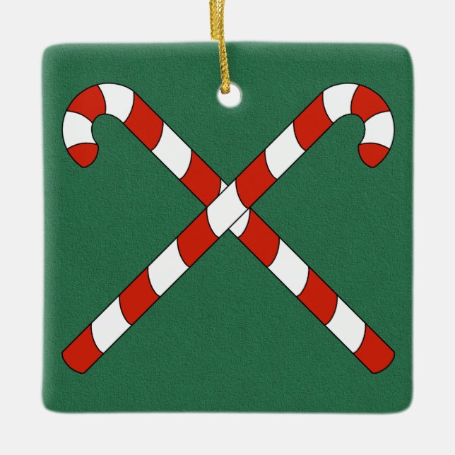 Ornamento De Cerâmica Candy Canes Crossed (Frente)