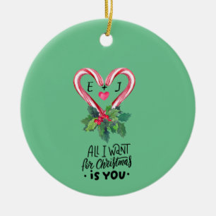 Ornamento De Cerâmica Candy Canes,Holly Berry,Love,Monograma