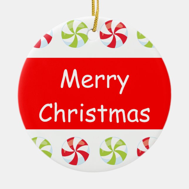 Ornamento De Cerâmica Candy Christmas Keepsaoke com Ano (Frente)
