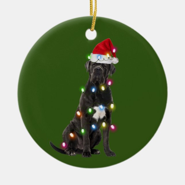Ornamento De Cerâmica Cane corso com Natal Scafts Santa Hat (Frente)
