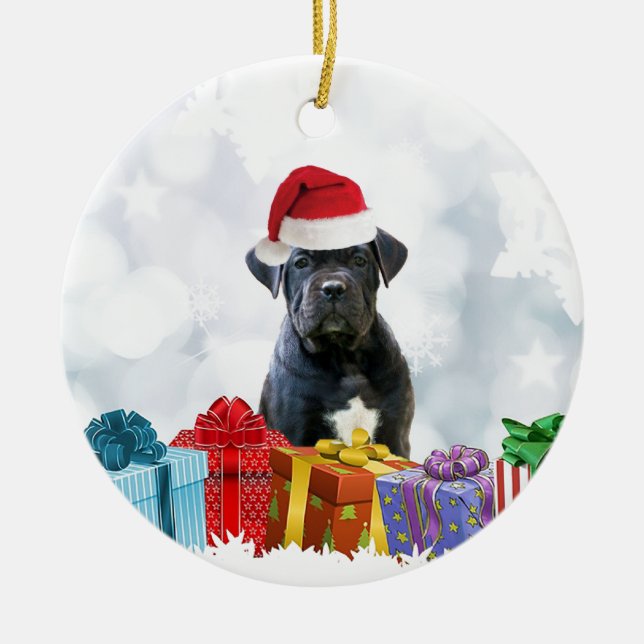 Ornamento De Cerâmica Cane Corso de Natal (Frente)