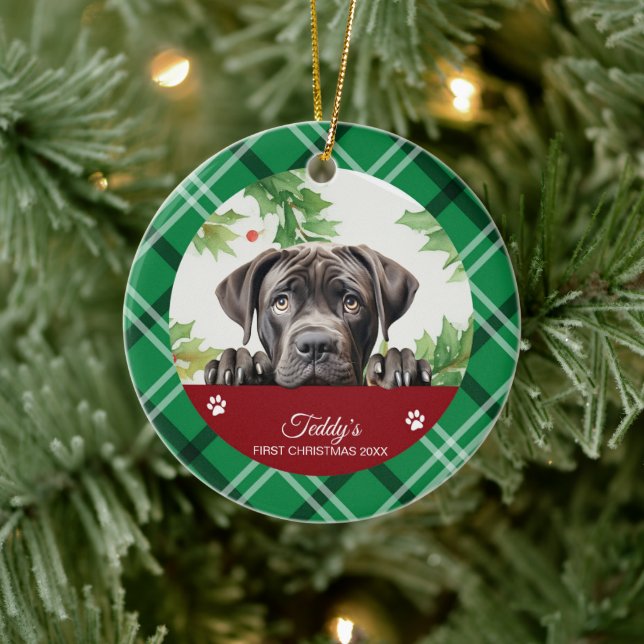 Ornamento De Cerâmica Cane Corso Primeiro Natal Personalizado (Árvore)