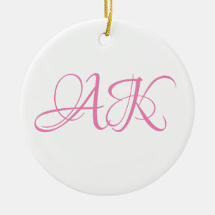 Ornamento De Cerâmica Caneca de Monograma Inicial Rosa - PERSONALIZÁVEL!