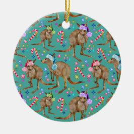 Ornamento De Cerâmica Canguru de Natal Gelado Personalizado
