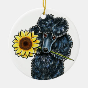 Ornamento De Cerâmica Caniche diminuta preta ensolarada personalizada