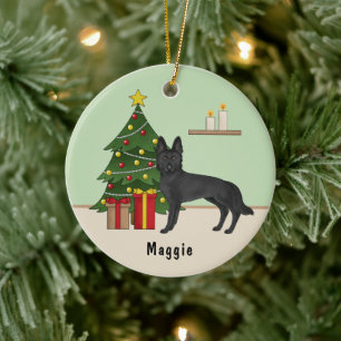Ornamento De Cerâmica Canina German shepherd Negra Árvore de Natal Festi
