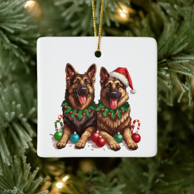 Ornamento De Cerâmica Caninos de German shepherd de Natal (Árvore)